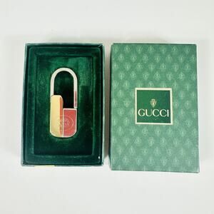 Vintage Gucci Key Holder Gold Silver Two Tone Metal Carabiner Clip Keychain